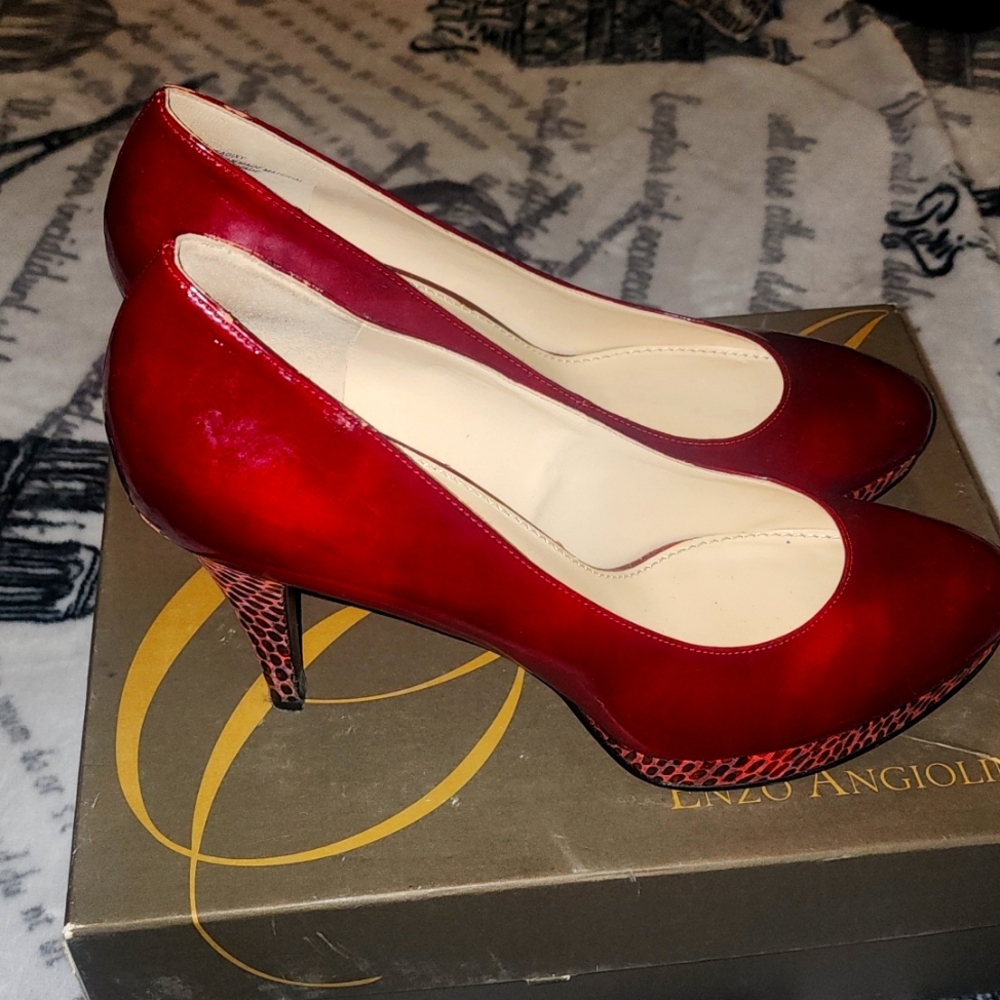 Enzo Angiolini Daek Red Patent Leather Snake skin Heels 10 M
